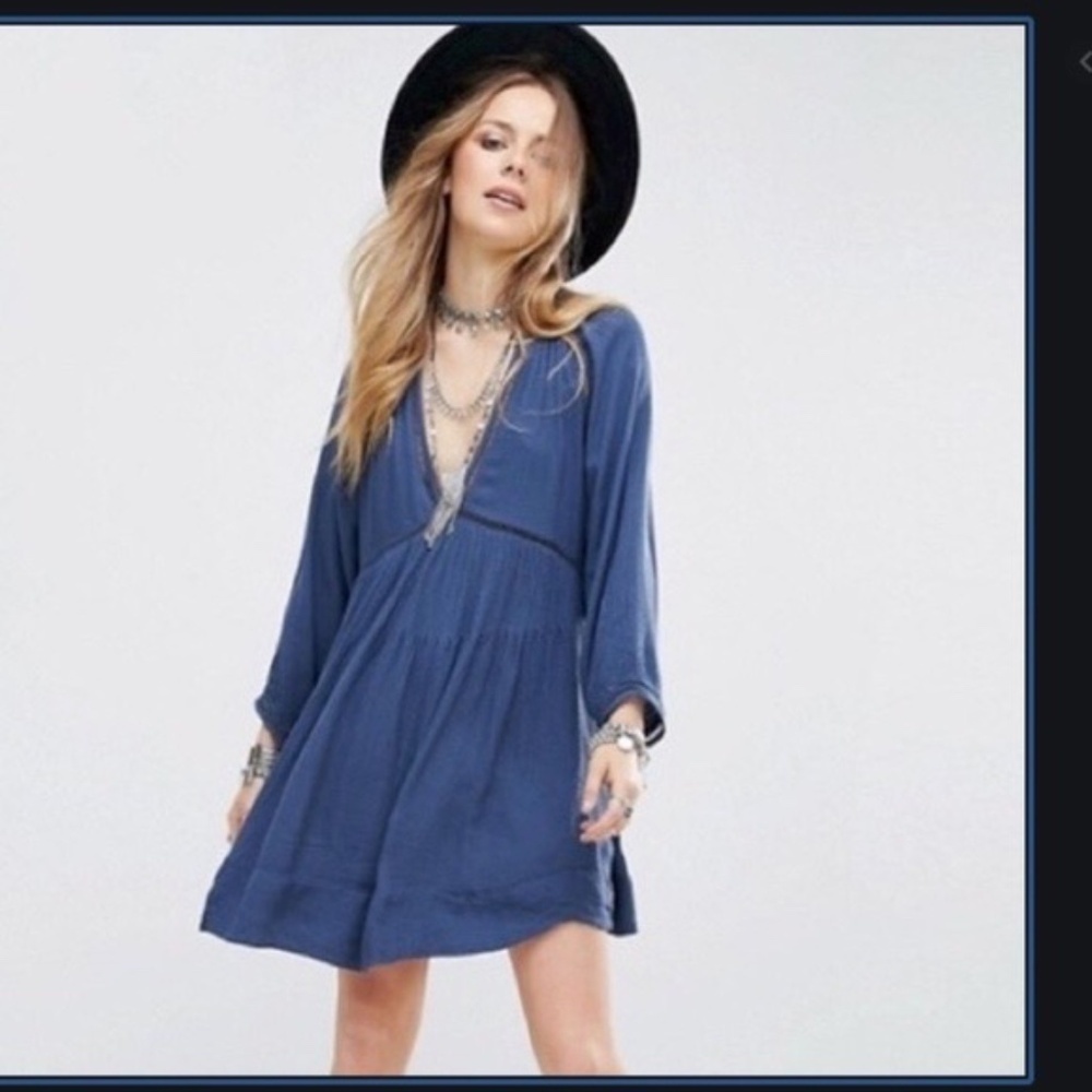 Free People Go Lightly Swing Blue Dress